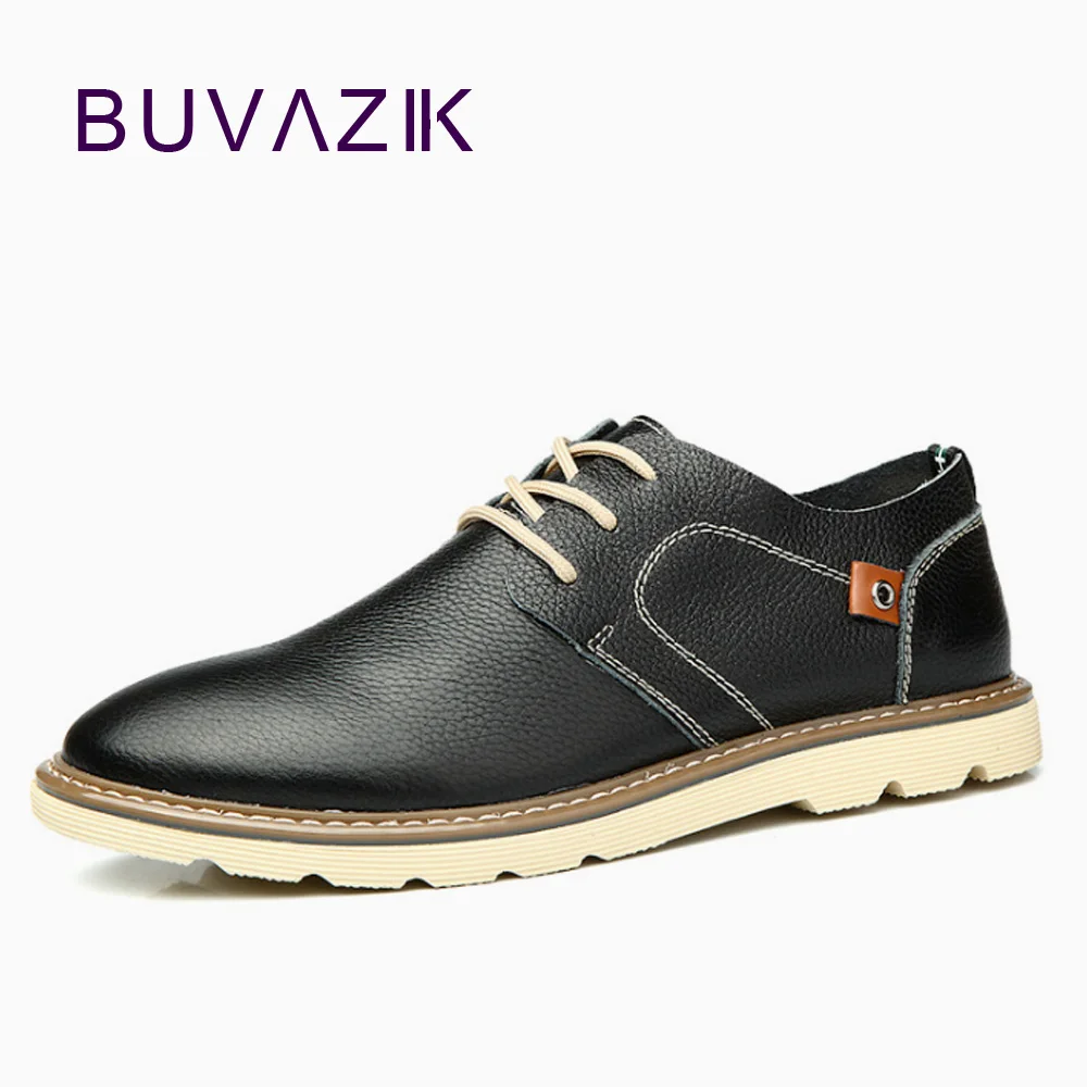 

BUVAZIK Genuine Leather Shoes Men's Flats Design Style Oxfords Fashion Lace-Up Casual Shoes