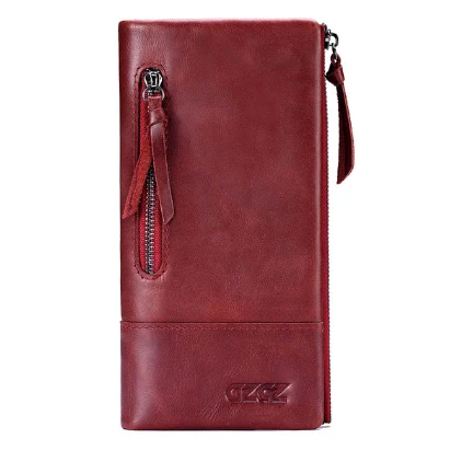 GZCZ Genuine Leather Wallet Female Coin Purse Women Wallets Double Zipper Clamp For Money Clutch Long Walet Woman Portomonee - Цвет: Красный