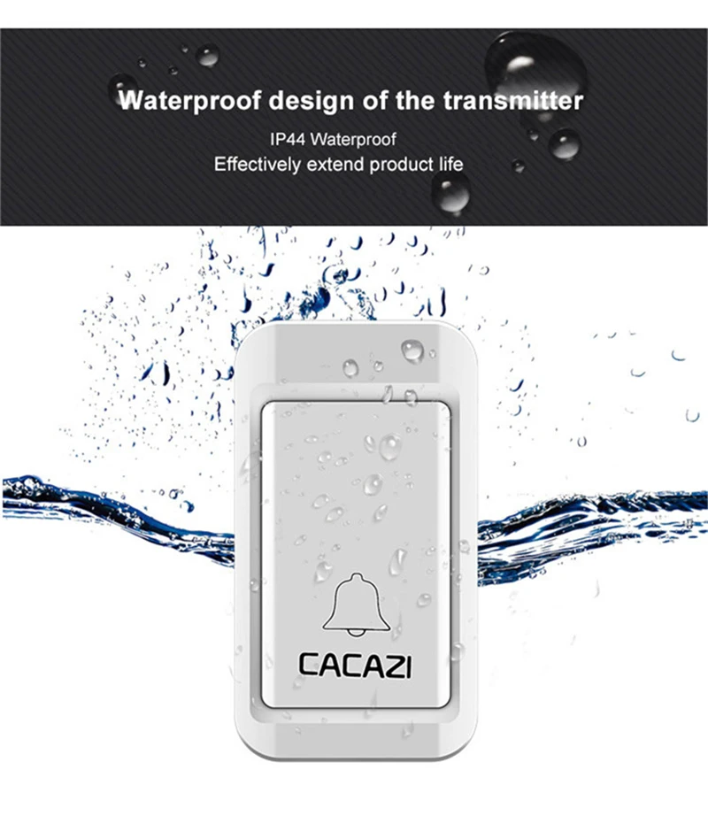 CACAZI автономный водостойкий беспроводной дверной звонок светодиодный свет без батареи Домашний Беспроводной звонок США ЕС Великобритания