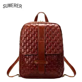 

SUWERER new Genuine Leather backpack women luxury backpack women bags designer bags women female backpack fashion embossed bag