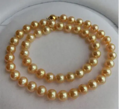 

FREE SHIPPING HOT sell new Style >>>>collection genuine AAA+9-10 mm south sea golden pearl necklace 17