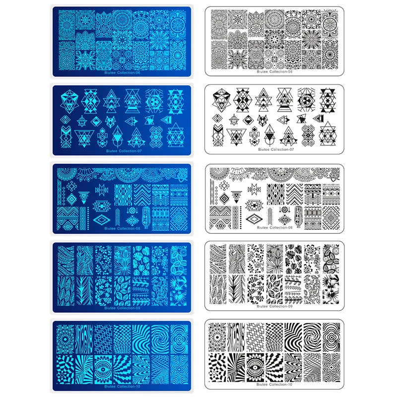 10 шт./компл. Biutee прямоугольник штамповки ногтей лоток для дизайна ногтей штамповка изображения пластины DIY штамп Шаблон трафарет для ногтей Наборы инструментов