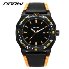 SINOBI Mens Casual Sports Wrist Watches Leather Watchband Luxury Brand Wristwatch Male Quartz Clock Montres Pour Hommes 2017 G32
