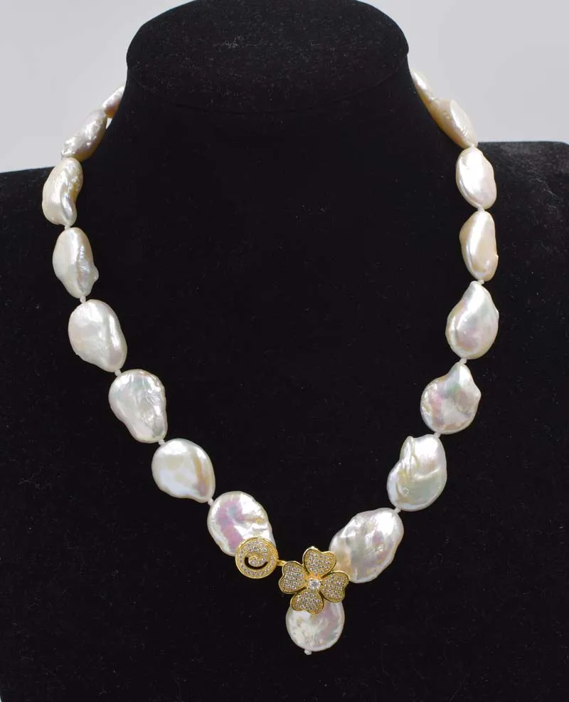 

freshwater pearl white flat reborn keshi 18-22mm baroque necklace 17inch FPPJ wholesale beads nature