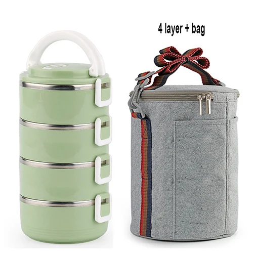 4 layer(bag) green Нержавеющая сталь сохранение тепла Ланч-бокс 1 шт. для взрослых бизнес Bento box контейнер для еды для детей портативный для пикника школы - Цвет: 4 layer(bag) green