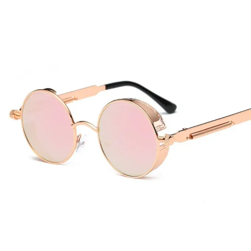 Круглые винтажные поляризационные солнцезащитные очки в стиле стимпанк, ретро очки с защитой UV400 - Название цвета: Розовый