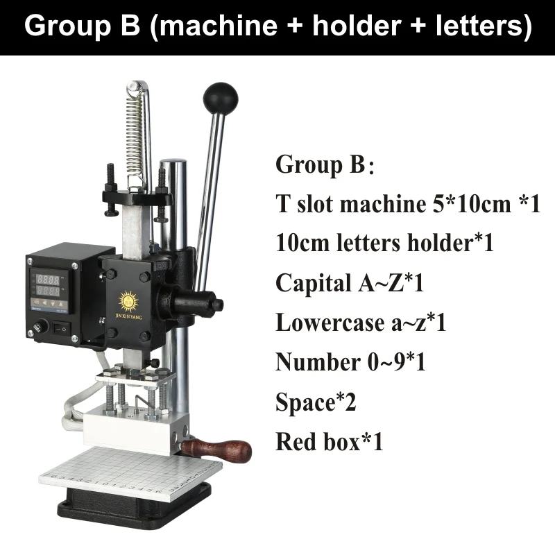 JINXINYANG T слот машина для горячего тиснения фольгой тиснение Руководство кожа бумага дерево машина с измерительной линии буквы тепла пресс - Цвет: Group B