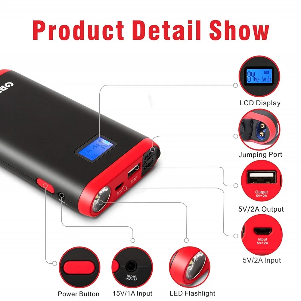 9000mAh Car Jump Starter 500A Auto External Car Battery Multi-function Vehicle Emergency Battery Booster Car Starter Power Bank