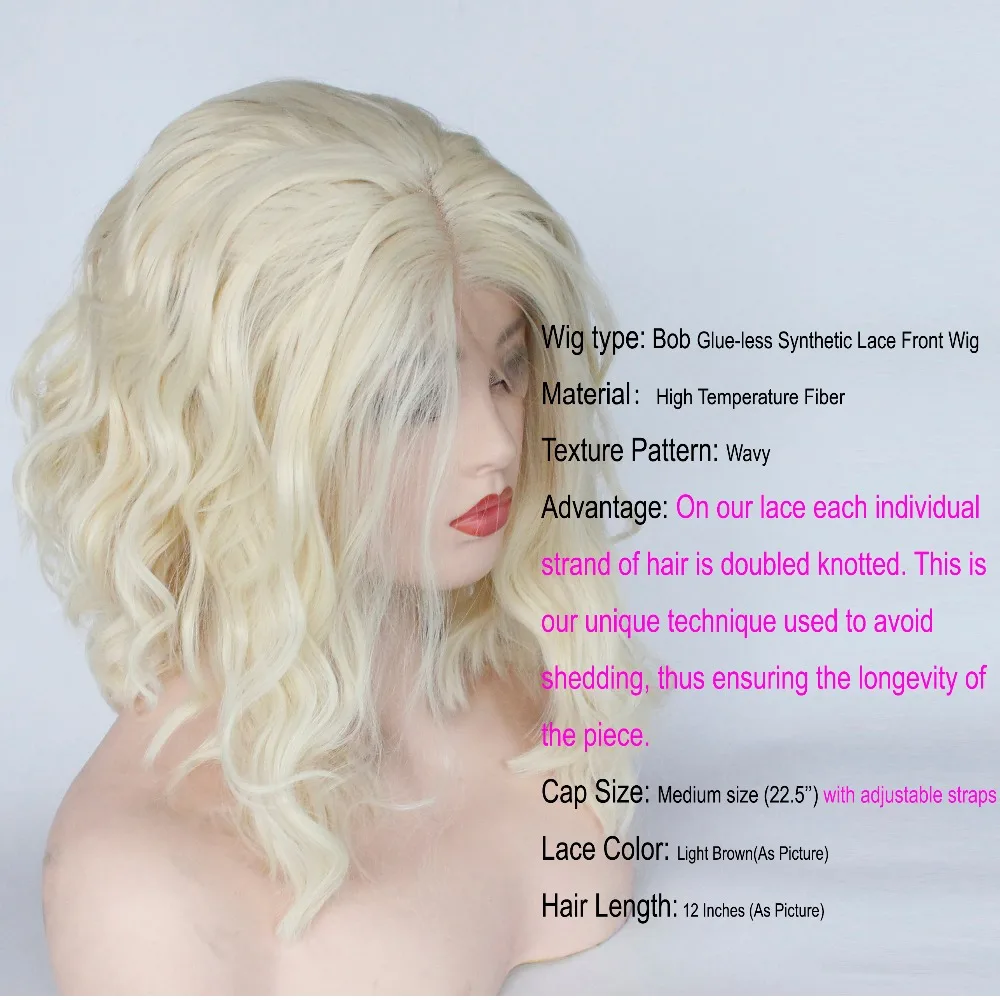 V'NICE отбеливатель блонд 613 цвет синтетический волнистый боб парик для женщин средняя часть термостойкие волокна короткие волосы парик на кружеве