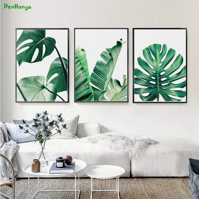 Nordic Watercolor Leaves Green Plant Canvas Art Print Poster Wall