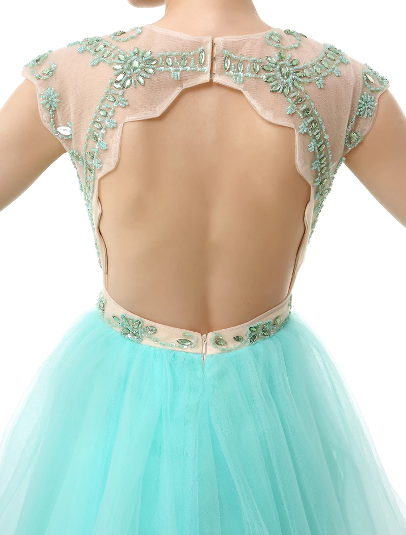 cap sleeves knee length tulle A-line