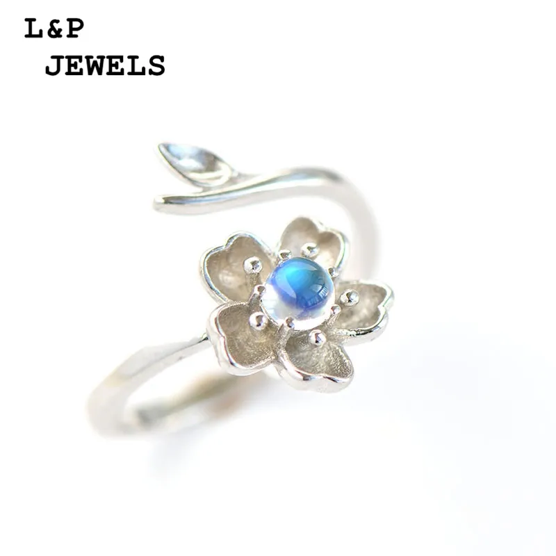2018 Limited Anel Feminino Nepal Natural Moonstone Flower Ring Beauty And The Beast 925 Sterling Bands Fine Jewelry 