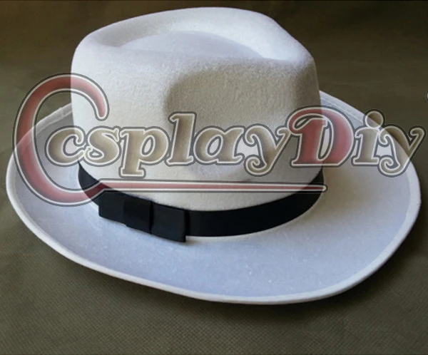 

Cosplaydiy Michael Jackson Fedora Cosplay Hat Black and White Wool Fabric Felt Cap With Ribbon Trim Adult Kids Role Playing