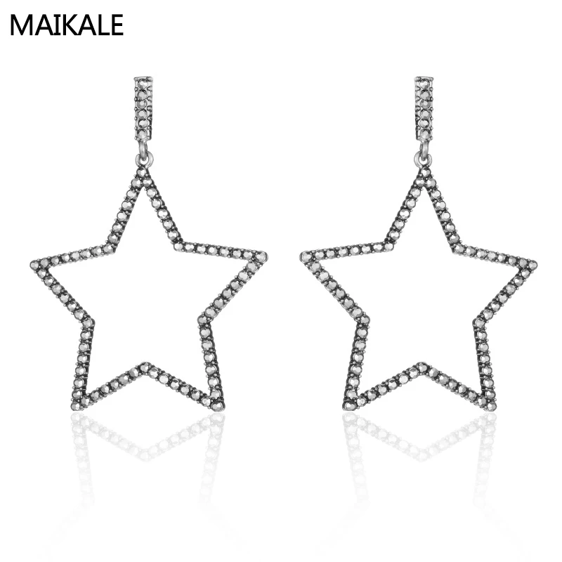 

MAIKALE Vintage Earrings Star Gold Silver Black Drop Earrings Metal Exaggerated Rhinestone Earrings For Women Send Friend Gifts