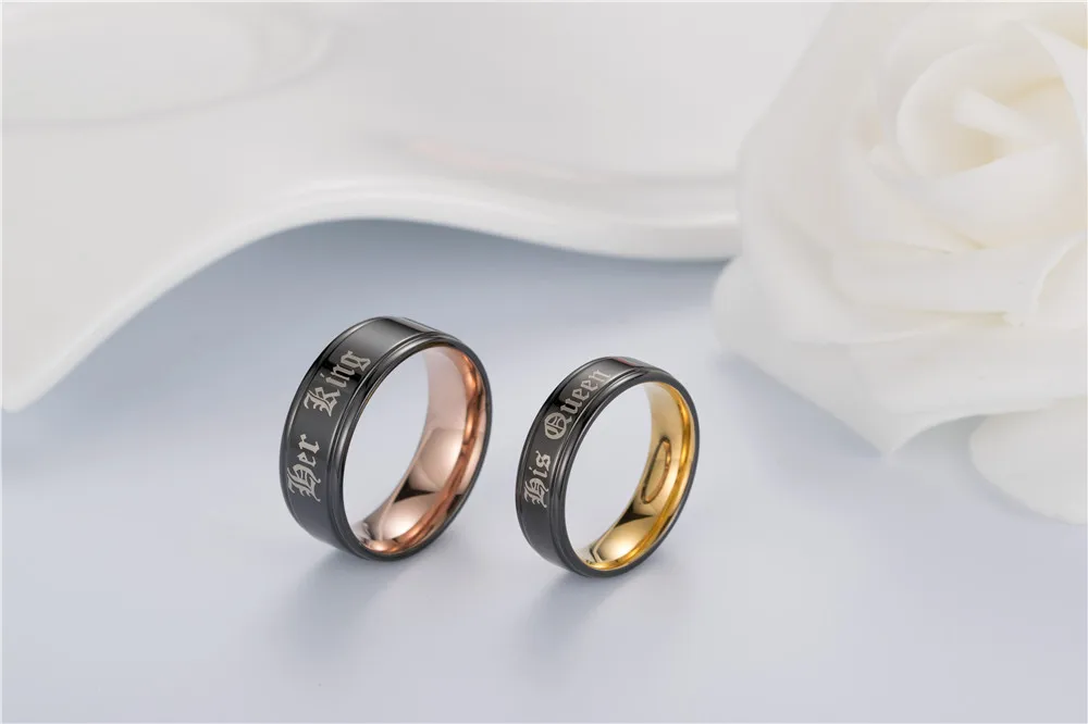 

316L stainless steel " His Queen " and " Her King "couple rings match gift box