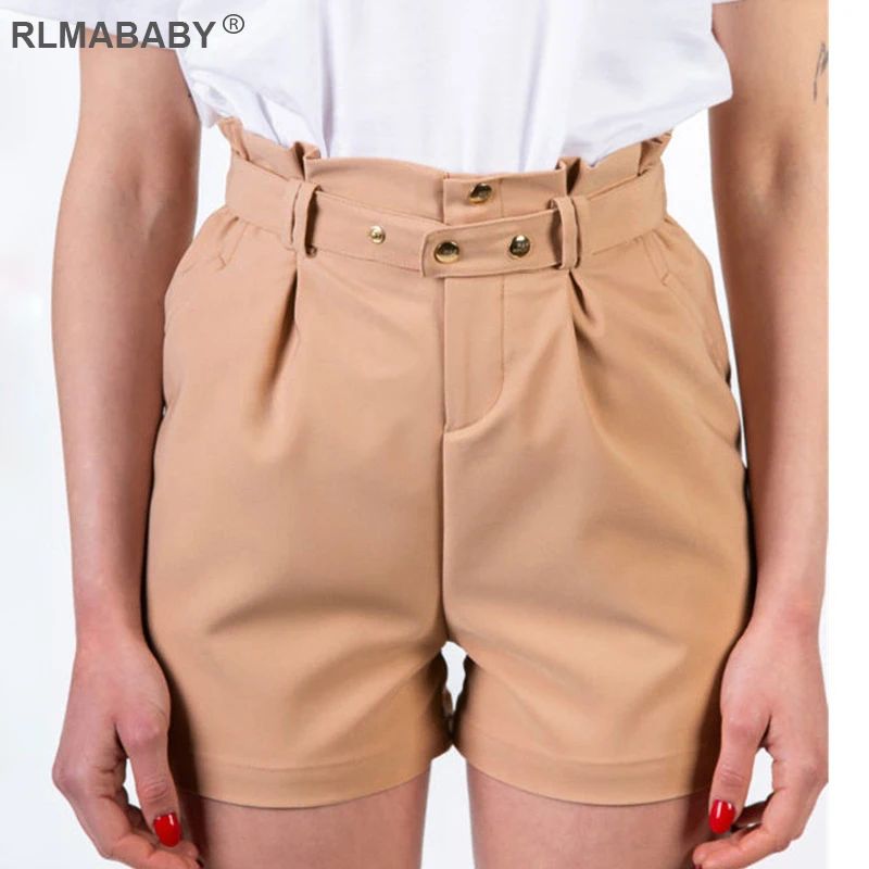 

RLMABABY Solid Button Summer Women Shorts Slim Red Bandage Sexy High Waist Shorts Casual Beach Party Straight Short Femme Bottom