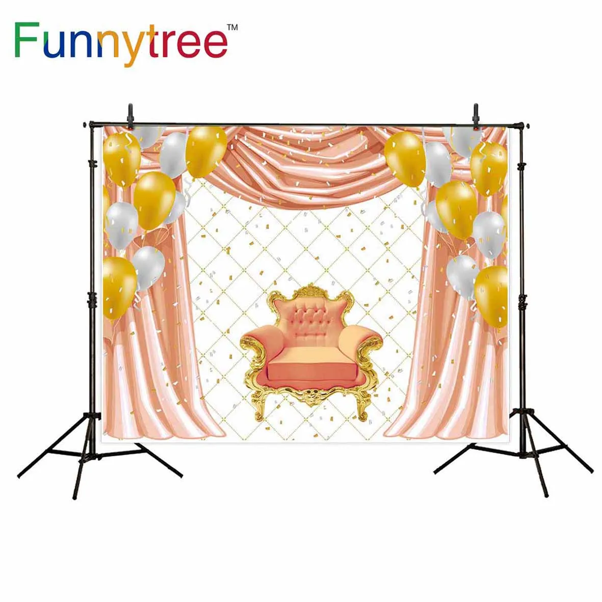 Фон Funnytree для фотостудии принцесса день рождения воздушный шар кресло роскошный