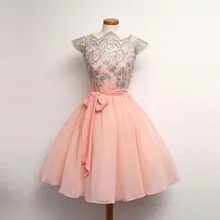 Elegantes Ballkleid Lace Flügelärmeln Cocktailkleider 2016 mit schärpe Formal Mini Chiffon Rock Prom Kleider robe de cocktail VC12