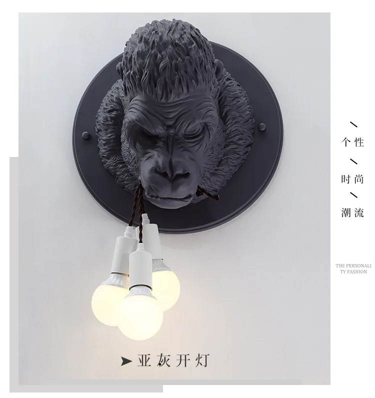 Скандинавская Смола Горилла лампа в форме обезьяны настенные лампы Современные светодиодные настенные бра светильник для гостиной прикроватный Арт Декор салонный светильник