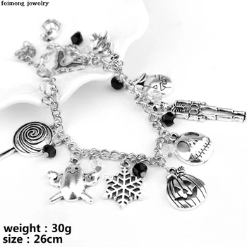 

Handmade Jewelry Nightmare Before Christmas Bracelet & Bangle Snowflakes Bat Pendent Crystal Beads Charm Bracelet Christmas