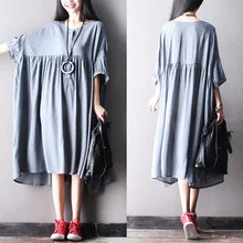 Женское новое летнее однотонное повседневное асимметричное платье Летучая мышь большого размера