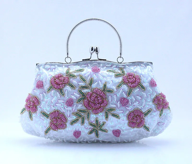 Белые сумки, вечерние женские сумки, расшитые бисером и блестками, кошелек, стильная сумочка на цепочке, клатч, мини сумка для банкета, Bolso 03395-1 - Цвет: White Pink