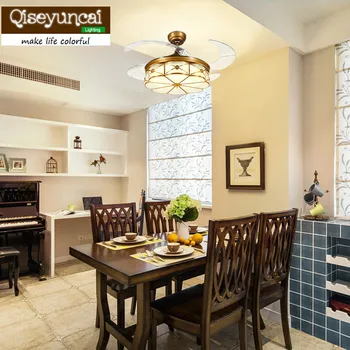 

Qiseyuncai 2018 merican Restaurant Full Copper Ceiling Fan Light Living Room Simple Kids Room Bedroom Stealth Fan Chandelier