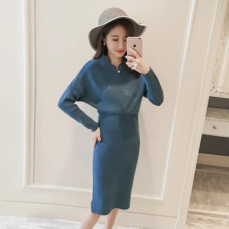 

2018 Autumn New Pattern Woman Knitting Dress Pregnant Woman Sweater Rendering Unlined Garment Lactation Long Fund Nurse Clothes