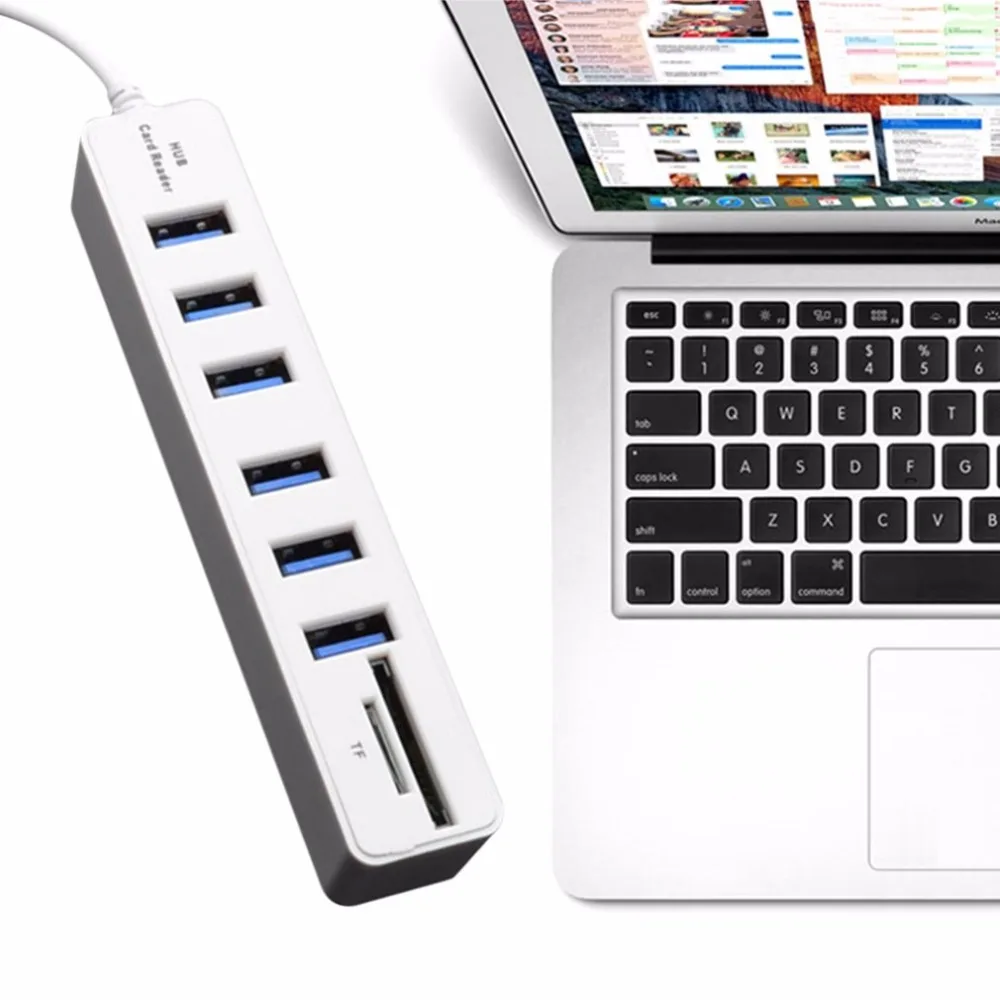 USB 2.0 Hub 6 Ports High Speed 480 Mbps TF/SD Card Reader USB Splitter For PC Laptop Computer Peripherals Accessories