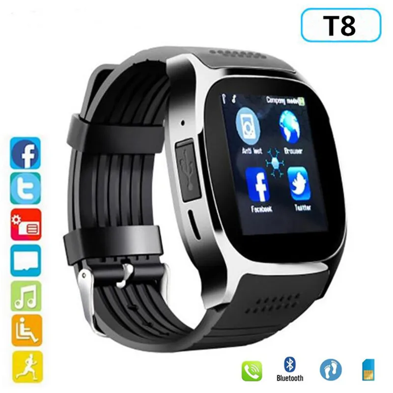 

T8 Bluetooth Smart Watch With Facebook Whatsapp Support Camera SIM TF Card Call Smartwatch For Android&ios Phone PK Q18 DZ09 Y1