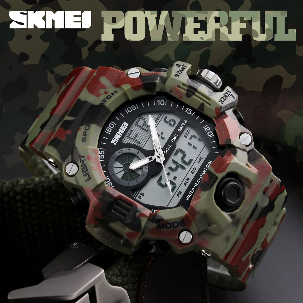 SKMEI Brand Outdoor Sport Watch Men 50m Waterproof Digital Quartz Dual Time Sports Military Watches Climbing Swim Clock Men