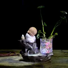 Традиционная курильница для благовоний Будды, светодиодный горелка, светящаяся форма чашки, водопад, маленький монах, домашний держатель для благовоний, использование в Teaho