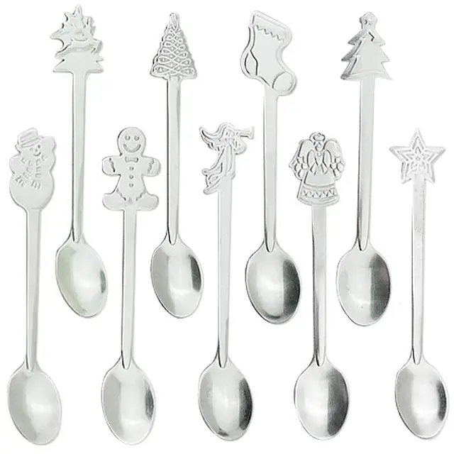 Best Price 1 pcs Stainless Steel Tea Spoons Mini Coffee Dessert Teaspoon set Baby Mixing Ice Sugar Mini Spoon Christmas Cutlery Decor A40