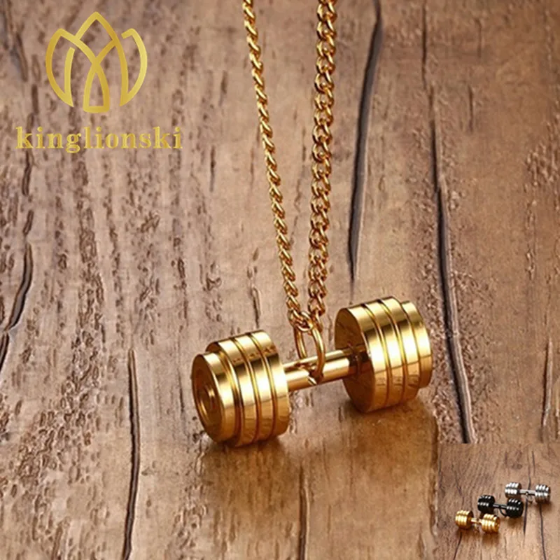 Necklace Pendant personality Stainless steel dumbbell Barbell Pendant