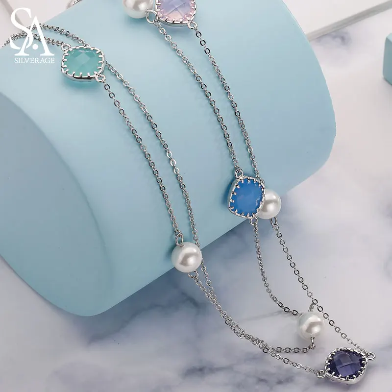 Goedkoop 925 Sterling Zilveren Parel Lange Kettingen voor Vrouwen Bruiloft Sieraden 2018 Nieuwe Fijne Sieraden Kettingen amp; Hanger