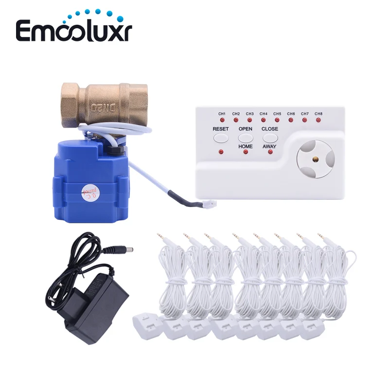 

Russia/Ukrain/Romania Wired Water Flood Leakage Detection Alarm with 3/4" Motorized Ball Valve Flood Detector Stopper