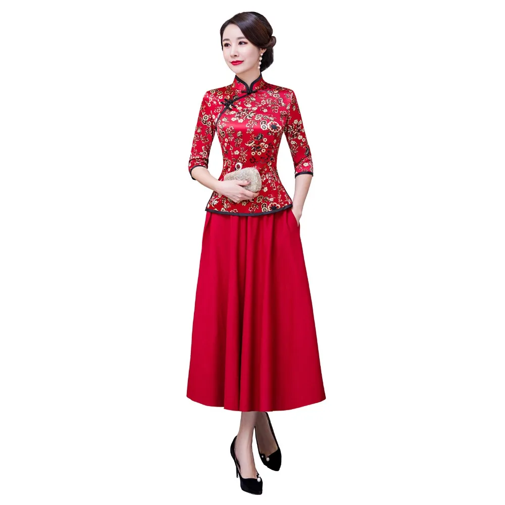 Traditional ancient chinese clothing customize chinese costume dress dance costumes Shanghai Story Floral Chinese Traditional Clothing Set 3/4 Sleeve Faux Silk Chinese Cheongsam