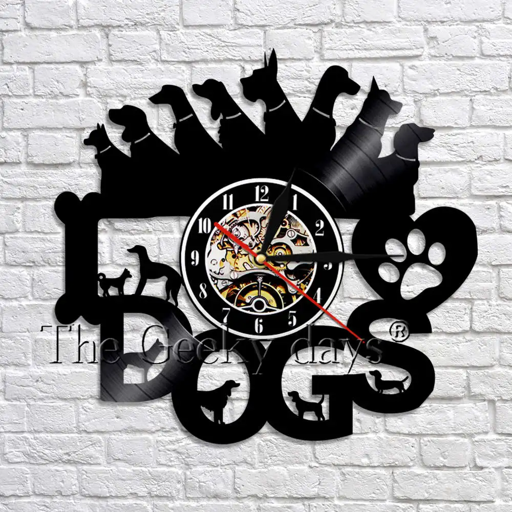 Dogs Wall Clock Puppy Vinyl Record Wall Clock 3D Wall Watches Time
