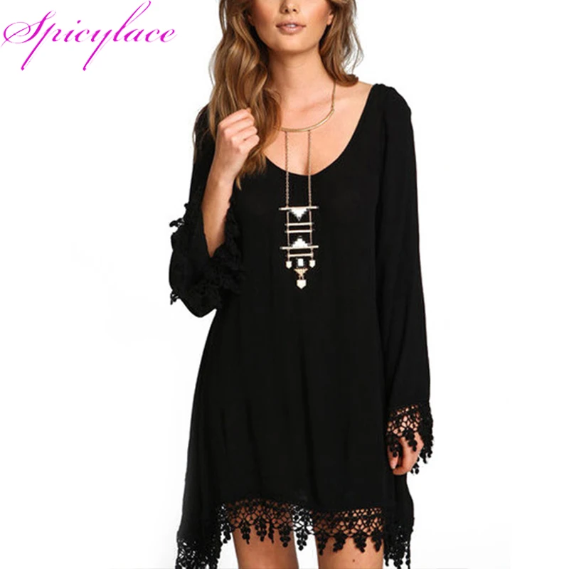

Summer dress Fashion Long Sleeve Party beach sundress irregular Plus Size Tassel Black Sexy dress Boho Vestidos 6XL Oversized