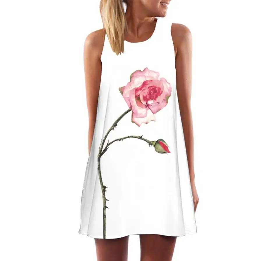 

2019 Summer Dress Women3XL Vintage Boho Women Summer Sleeveless Beach Printed Short Mini Dress #YL5