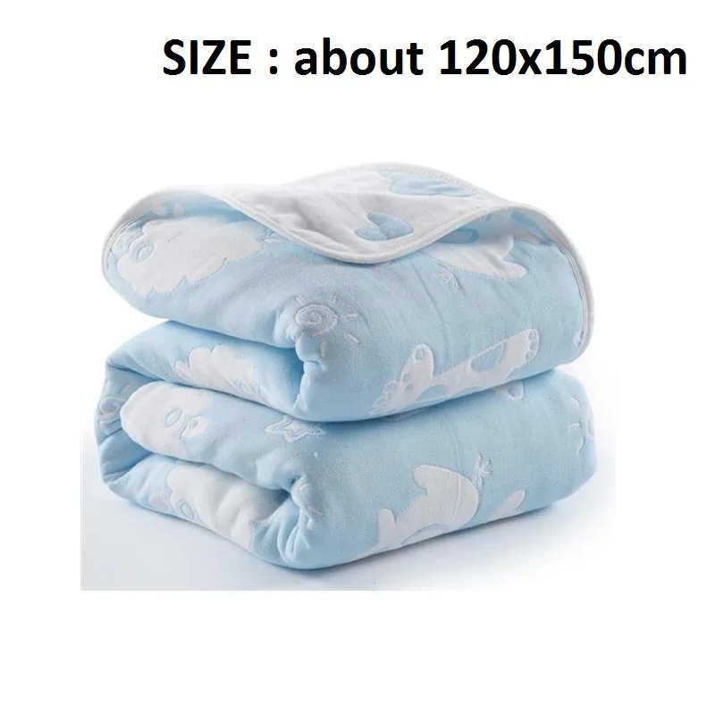 Многофункциональное детское одеяло, шестислойное Хлопковое одеяло, Пеленальное Одеяло для новорожденных, дышащее влажное одеяло для сна, диванное одеяло для отдыха покрывало для сна - Цвет: blue zoo120x150cm
