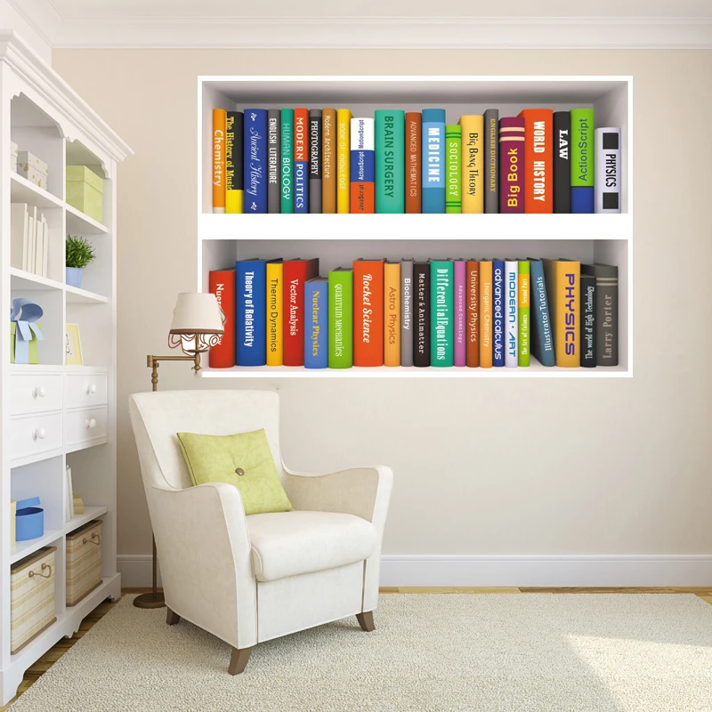 Creative Bookcase 3D Wall Stickers Environmental Frendly Living Room