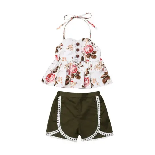 1-6T 2Pcs Toddler Baby Girl Kids Party Dress Floral Crop Top+Tassel Short Pants Summer Children Clothes | Детская одежда и обувь