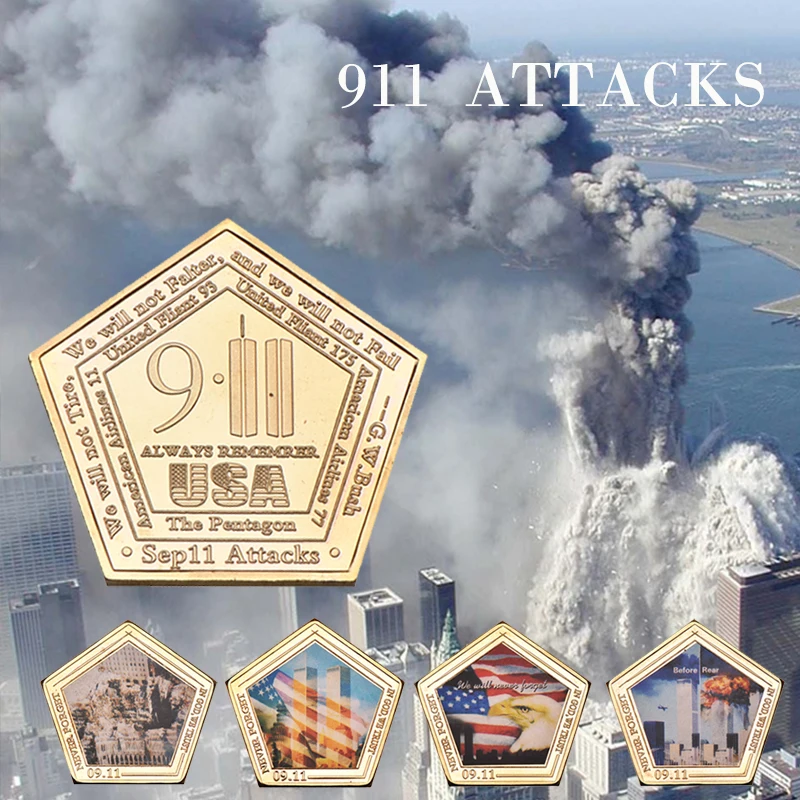 

WR September 11 Attacks Gold Plated Challenge Coins Set with Holder US Coins Collectible Original Souvenirs Gifts Dropshipping