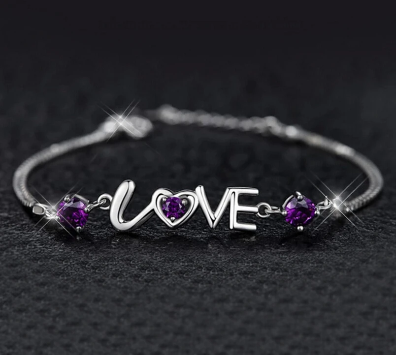 Anenjery романтические 925 пробы браслеты с серебряными кристаллами и сердечками, двухслойные браслеты на цепочке для женщин, лучший подарок S-B08