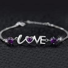 Anenjery романтические 925 пробы браслеты с серебряными кристаллами и сердечками, двухслойные браслеты на цепочке для женщин, лучший подарок S-B08