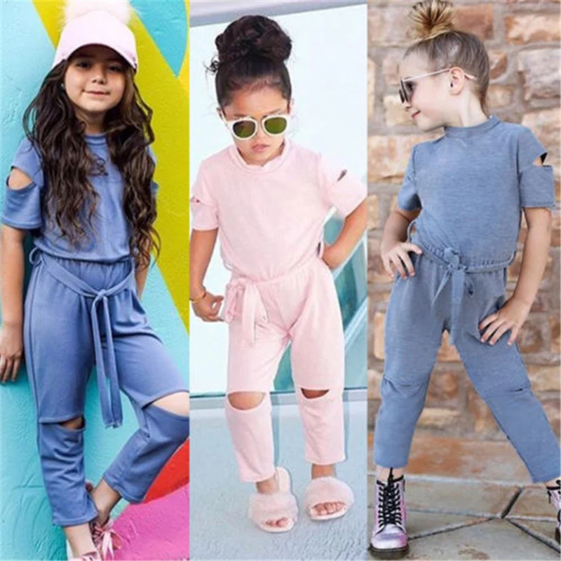 

1-6 Years Kids Baby Girls Romper Long Jumpsuits Playsuit Outfits Solid Clothes