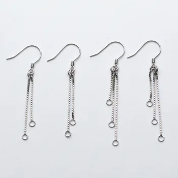 

2pcs/lot 100% 925 Sterling Silver Dangle Tassel Earrings With Hook 47mm 53mm Earrings Chains With Loop Connection DIY Jewelry
