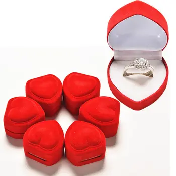 

1/2pcs Mini Cute Velvet Red Heart Shaped Ring Boxes Carrying Cases For Rings Lid Display Box Jewelry Packaging