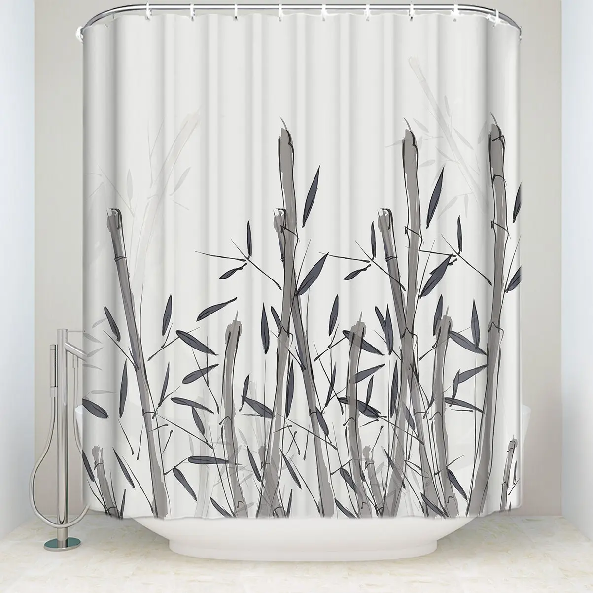 Shower Curtain Fabric Bamboo Design 100 Polyester Curtain for Bathroom